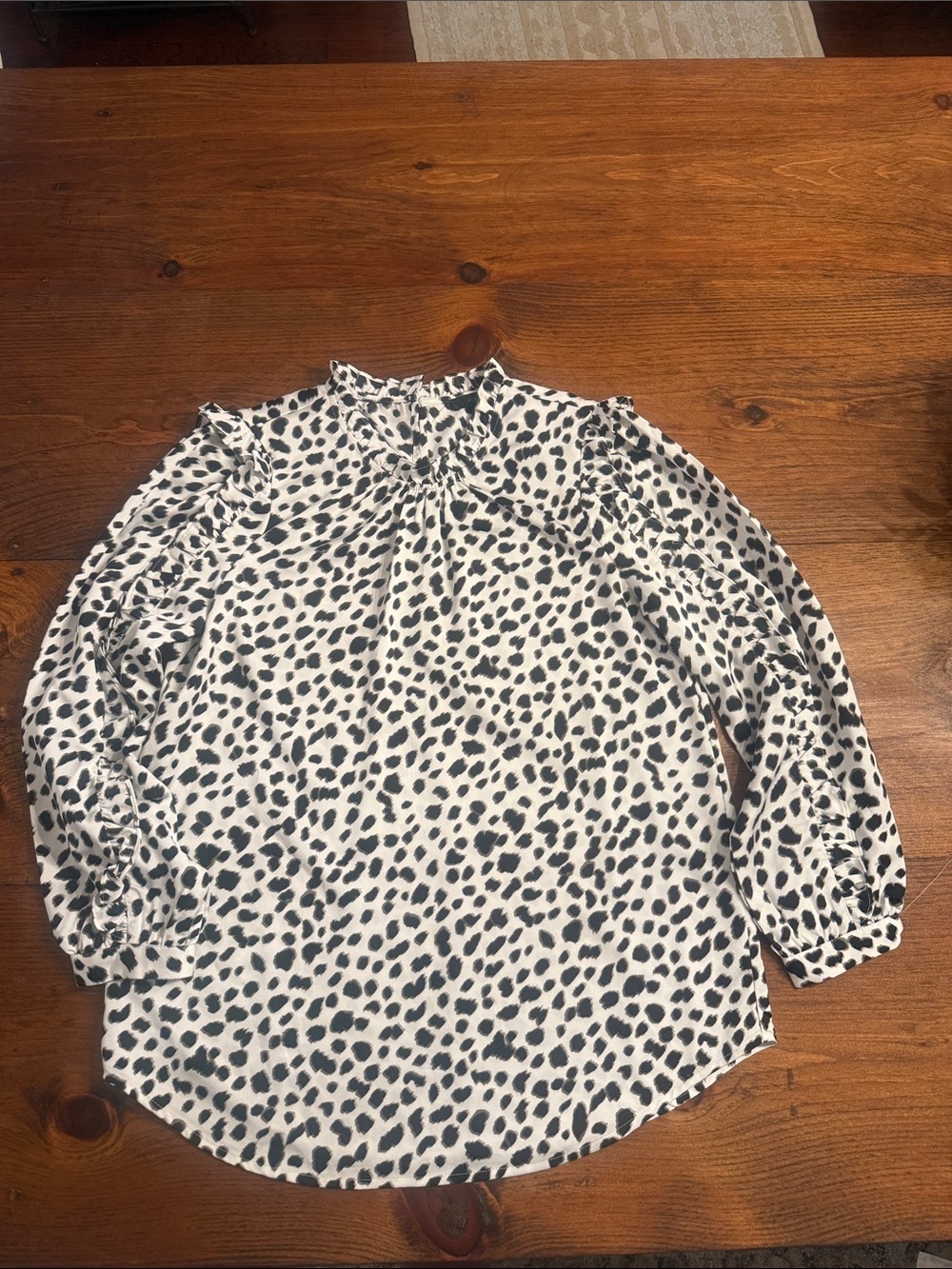 J. Crew White and Black Dalmatian Print Long Sleeve Blouse